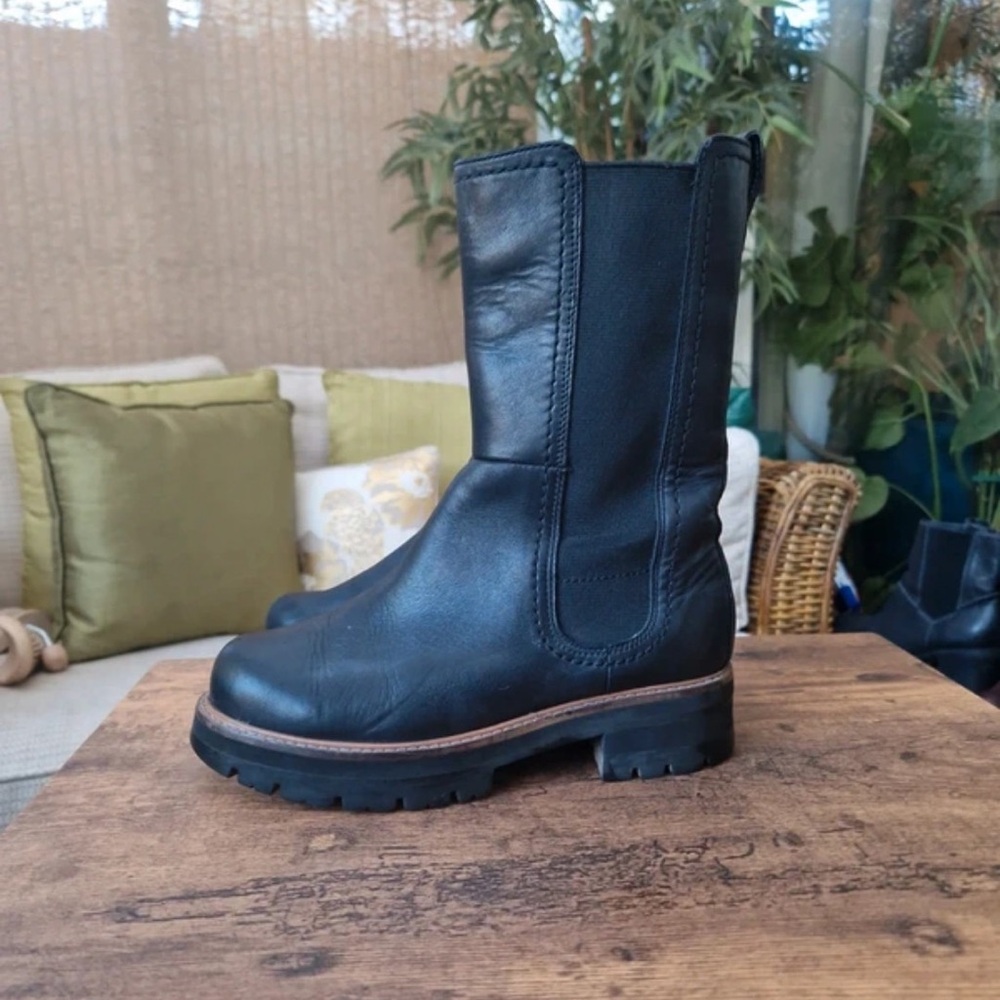 Clarks Dark Leather Heeled Boots